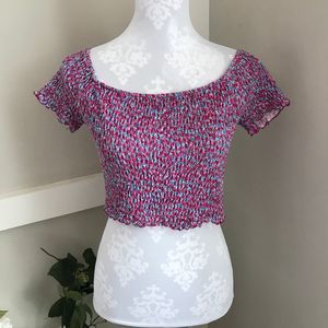 Topshop Smocked Floral Crop Top